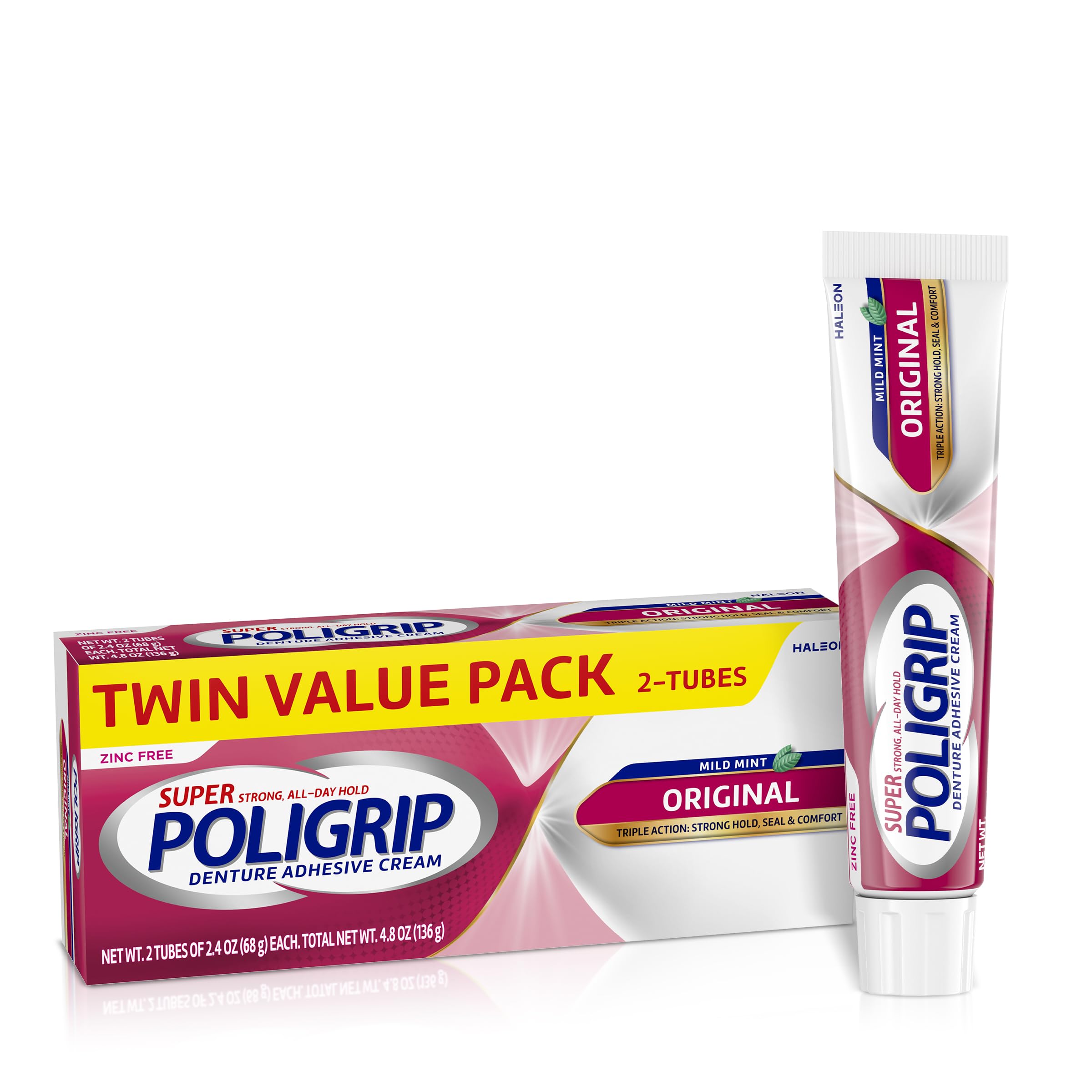 Poli-grip Super Denture Adhesive Cream - 2.4 oz (68 g) Twin Pack