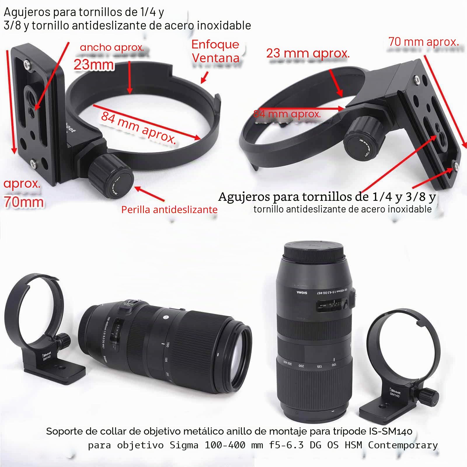 iShoot Anillo de Montaje en Trípode Collar de Lente Compatible con Sigma 100-400mm f5-6.3 DG OS HSM Contemporary EF/F Mount, Soporte de Lente Inferior es Arca-Swiss Cámara Placa de Liberación Rápida