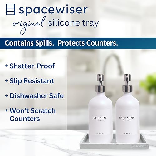 Miniatura 2 de Bandeja de encimera y tocador, pequeña bandeja de silicona de 7.7 pulgadas para botellas dispensadoras de jabón, soporte de esponja para organizador