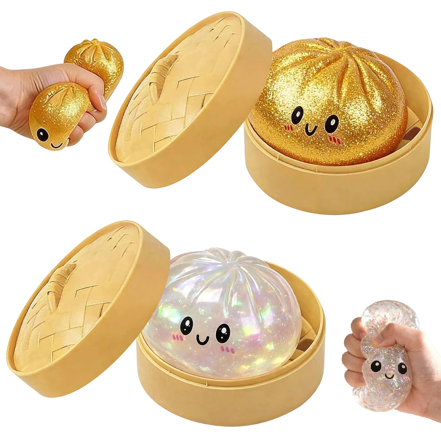 Giant Glitter Dumpling Squishy Toy, 2Pezzi Squishys A Forma Di Ravioli Glitterati, Glitter Dumpling Squishy, Morbida Pallina Antistress Ravioli Spremere Giocattoli, giocattolo da scrivania estensibile