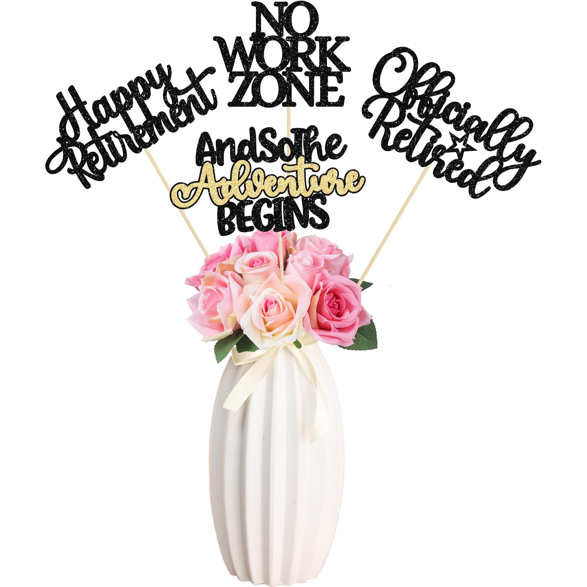 Gyufise 12Pcs Happy Retirement Centerpiece Sticks Officially Retired Table Flower Centerpieces Sticks No Work Zone Floral Decorations for Farewell