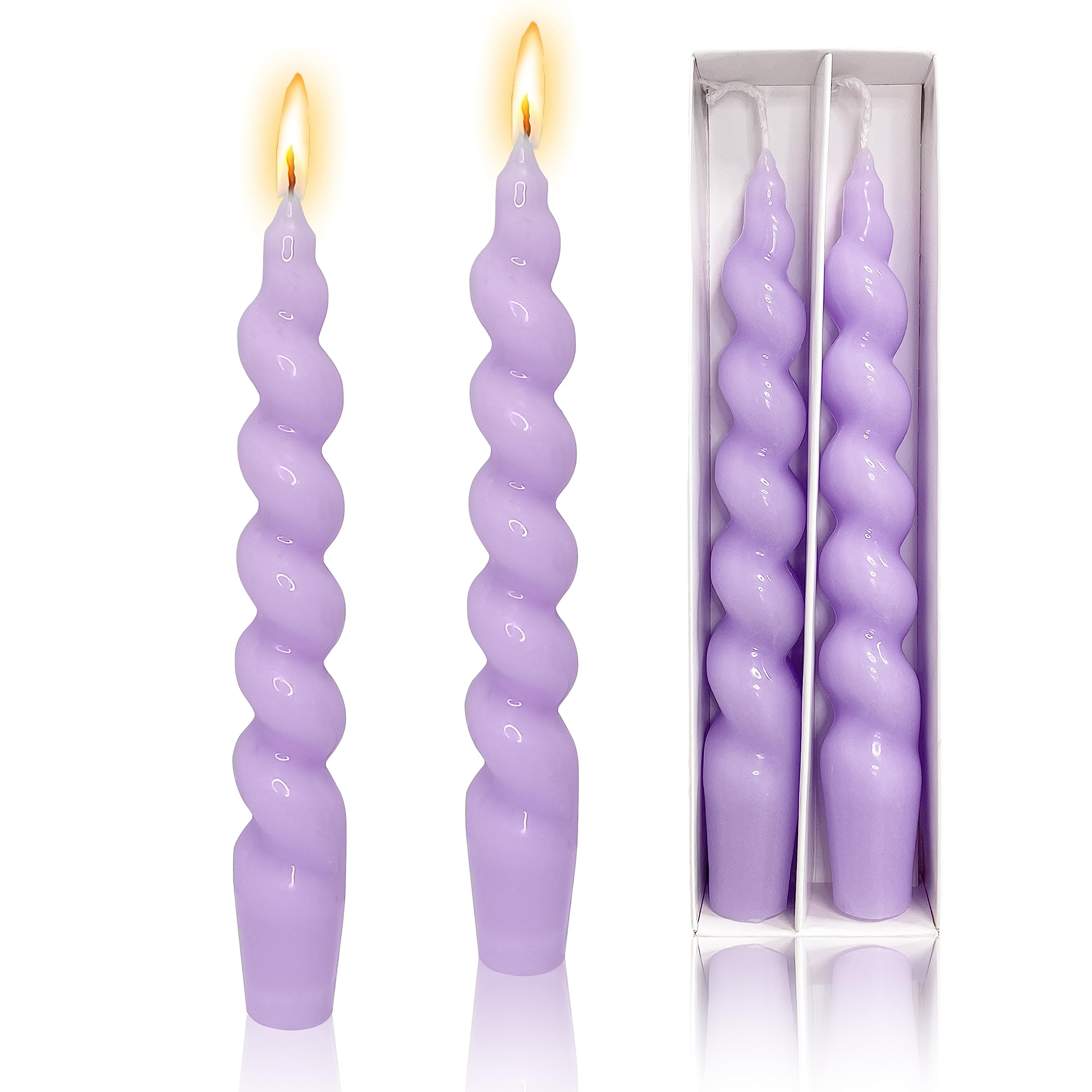 Twisted Spiral Candles - Dripless Purple Dinner Candles, 7.5