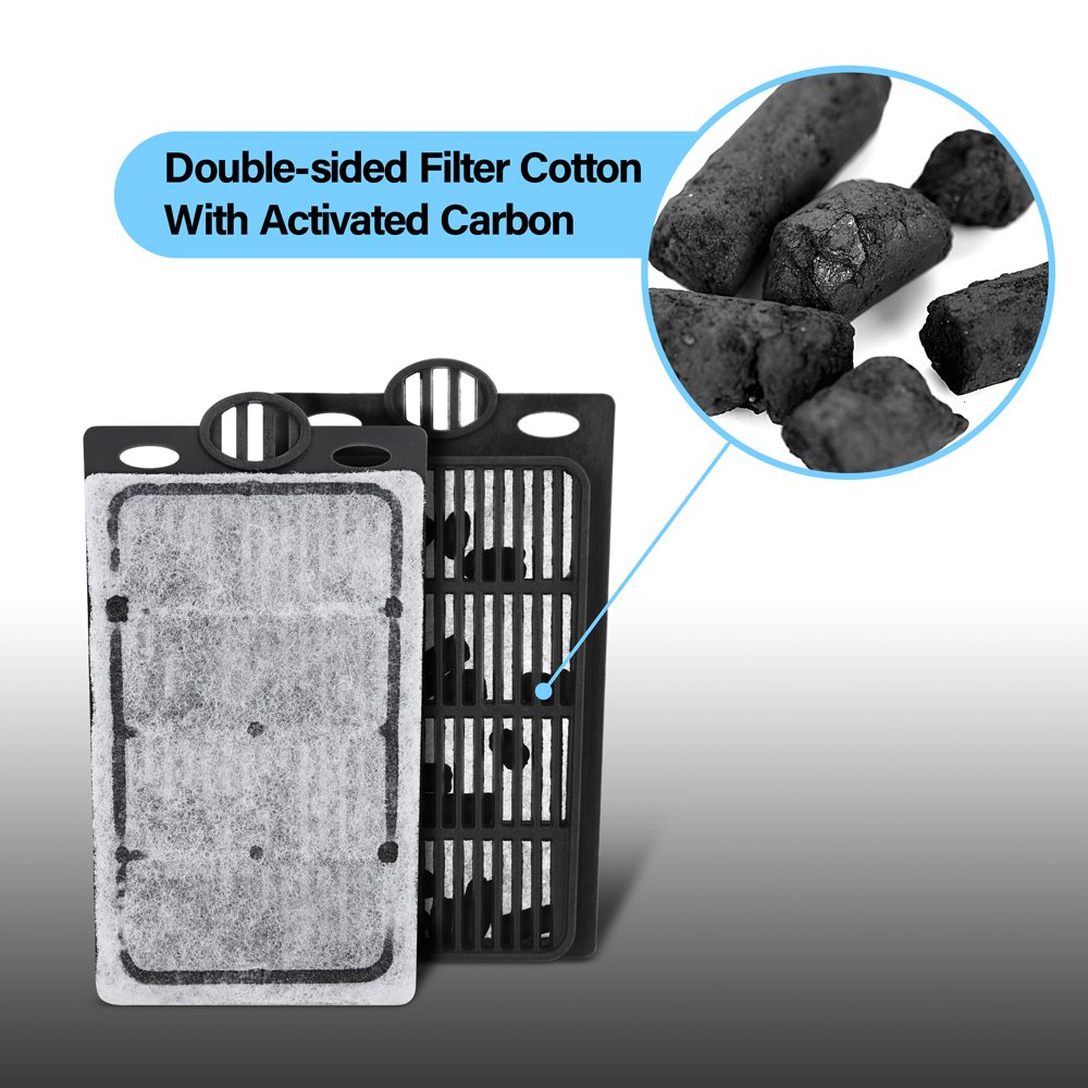 Close-up of a DaToo DTF-01 filter cartridge showing double-sided filter cotton and activated carbon pellets.