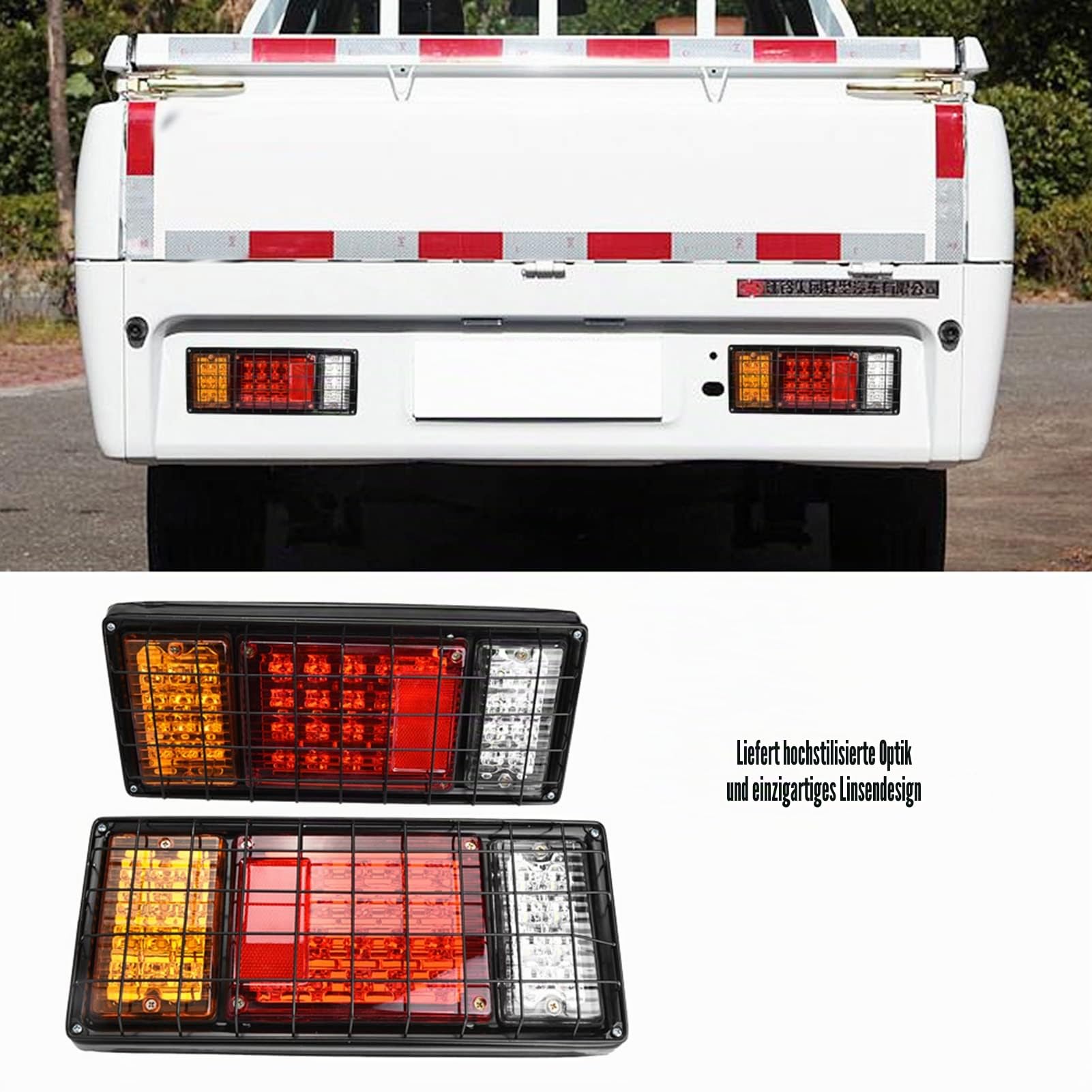 2 Stück LED LKW-Anhänger-Rückleuchten-Bar Kit 40 LED Wasserdicht Blinker Bremslicht Laufen Rückfahrlicht mit Eisen-Netz-Schutz 5 Drähte 10-30 V für LKW, Boot, Anhänger