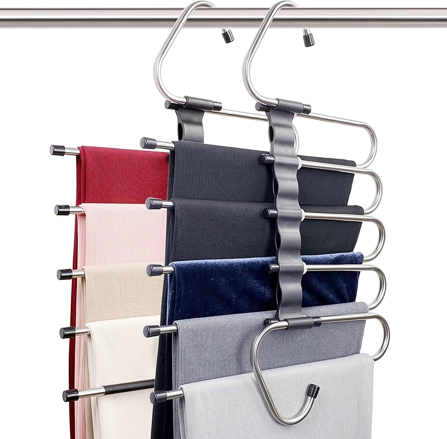 TEKCOOL (Pack of 4) 5 in 1 Stainless Steel Foldable Hangers for Clothes Hanging Multi Layer Multi-Purpose Pant Hangers for Wardrobe Magic Foldable Hanger Clothes Hanger'-image-20