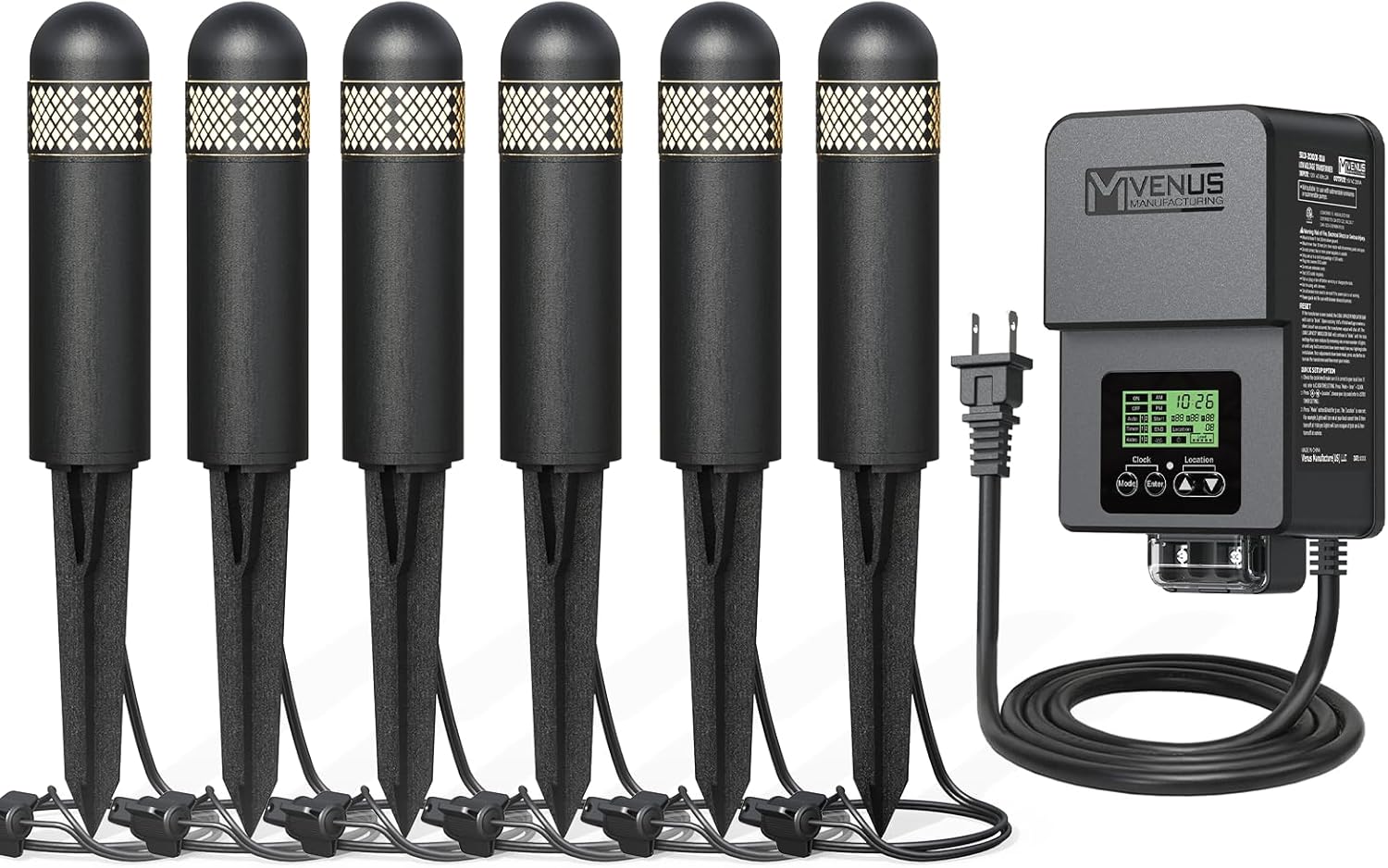 VENUS MANUFACTURING Outdoor Low Voltage Landscape Lights Kits with 6 Pack 3 Watt 200 Lumen LED Black Path Lights & 60 Watts Low Voltage Transformer for Pathway Sidewalk Lights