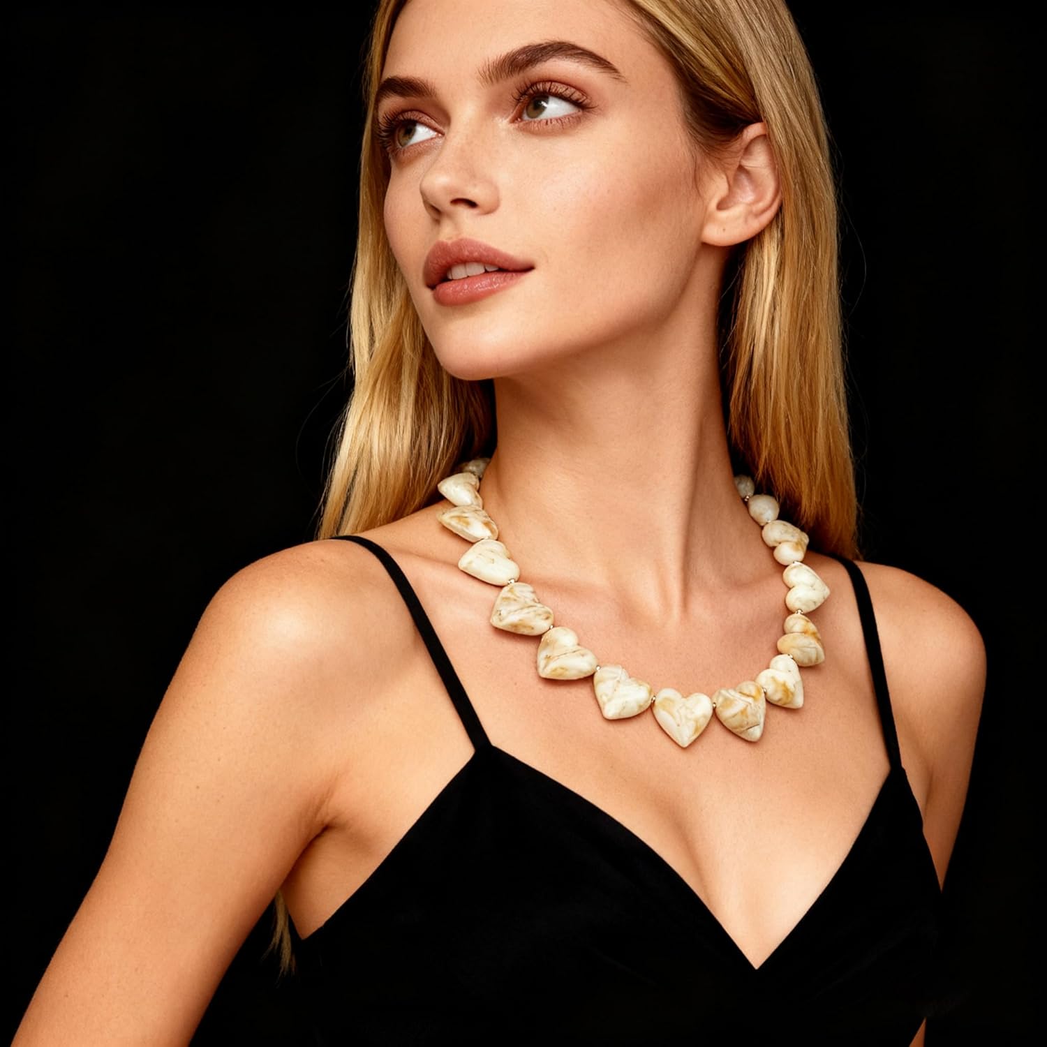 YUJIE Resin Heart Necklace Vintage Statement Necklace for Women Adjustable Chunky Beads Choker Lightweight Acrylic Jewelry - Image 3