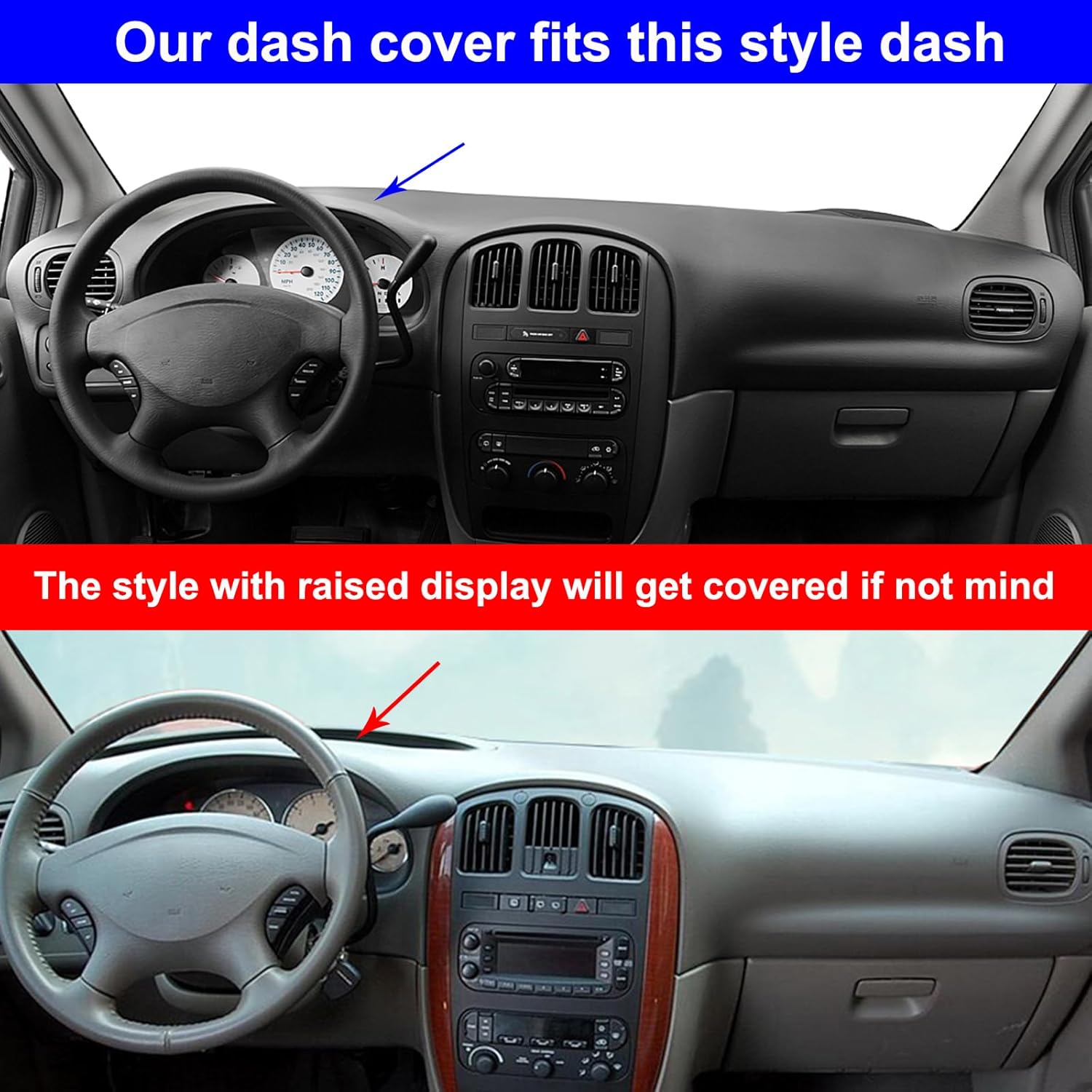 Dashboard Cover Custom Fit for 2001-2007 Dodge Caravan/Grand Caravan/Chrysler Town Country/Voyager Without Raised Display w/o Sensor,Dash Cover Mat Pad Protector (Beige)