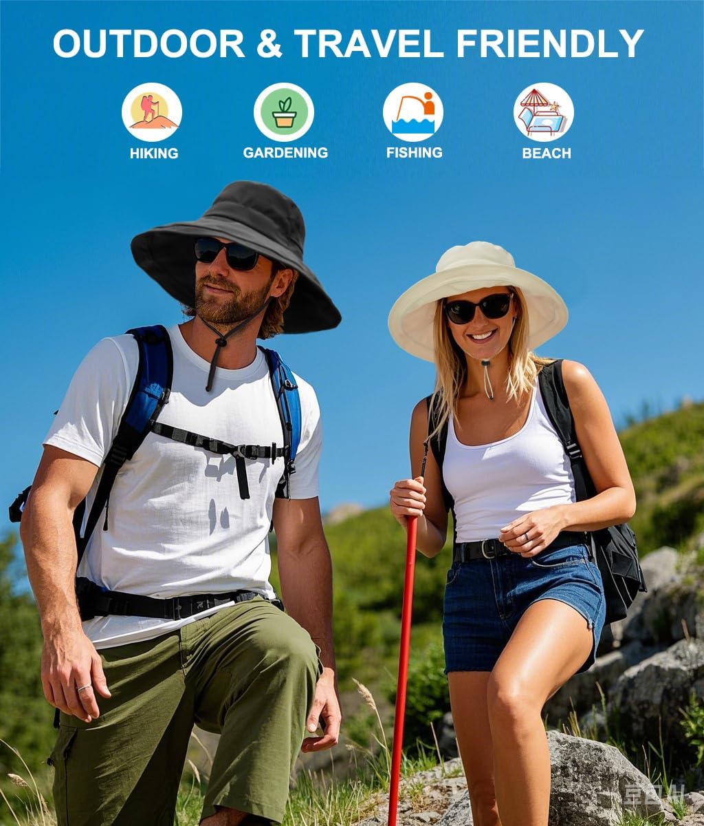 Sun Hats for Women, Wide Brim Waterproof Bucket Hat, Summer Beach Packable Ponytail Hat,UPF 50+ UV Protection - Image 6