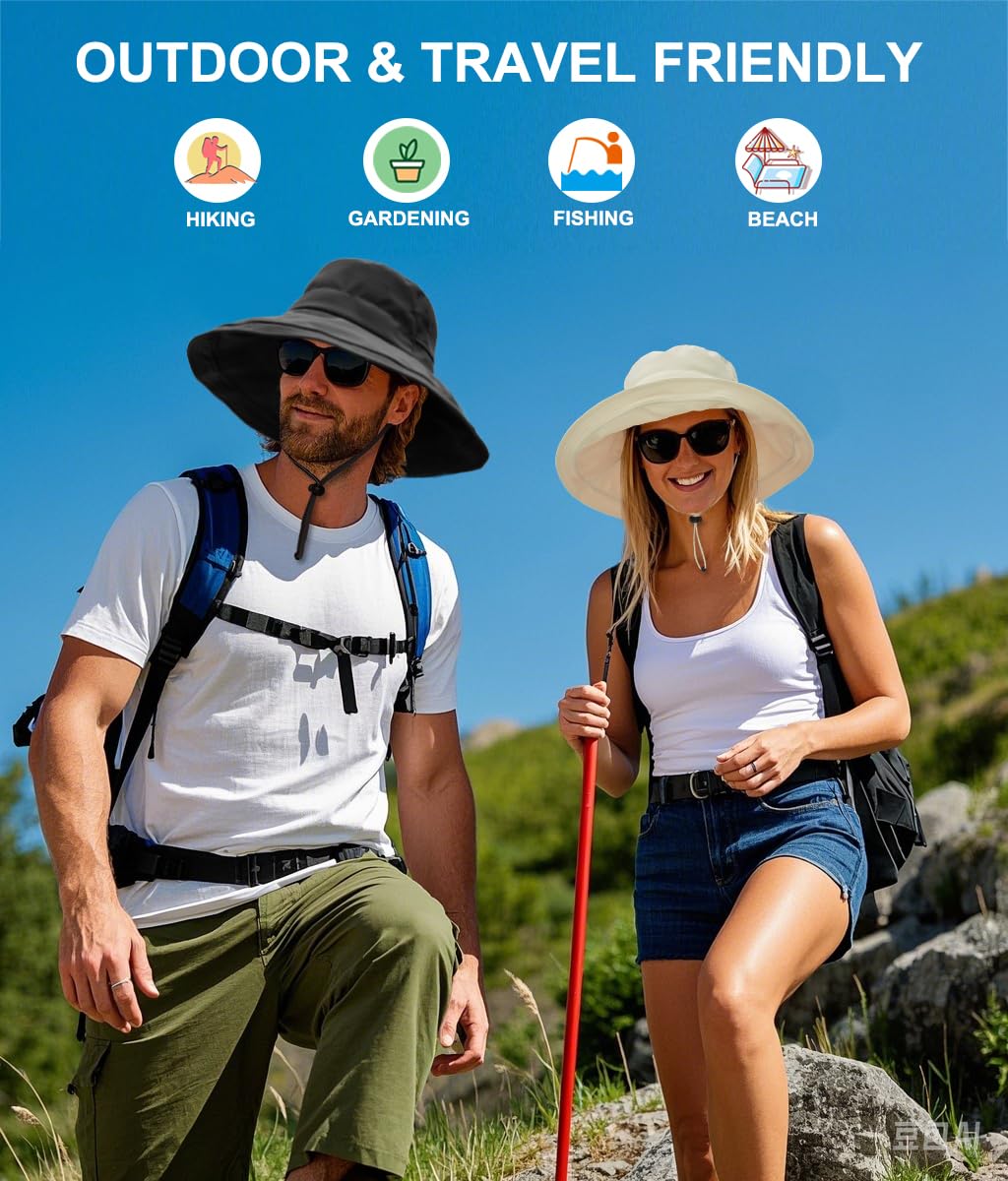 Sun Hats for Women, Wide Brim Waterproof Bucket Hat, Summer Beach Packable Ponytail Hat,UPF 50+ UV Protection