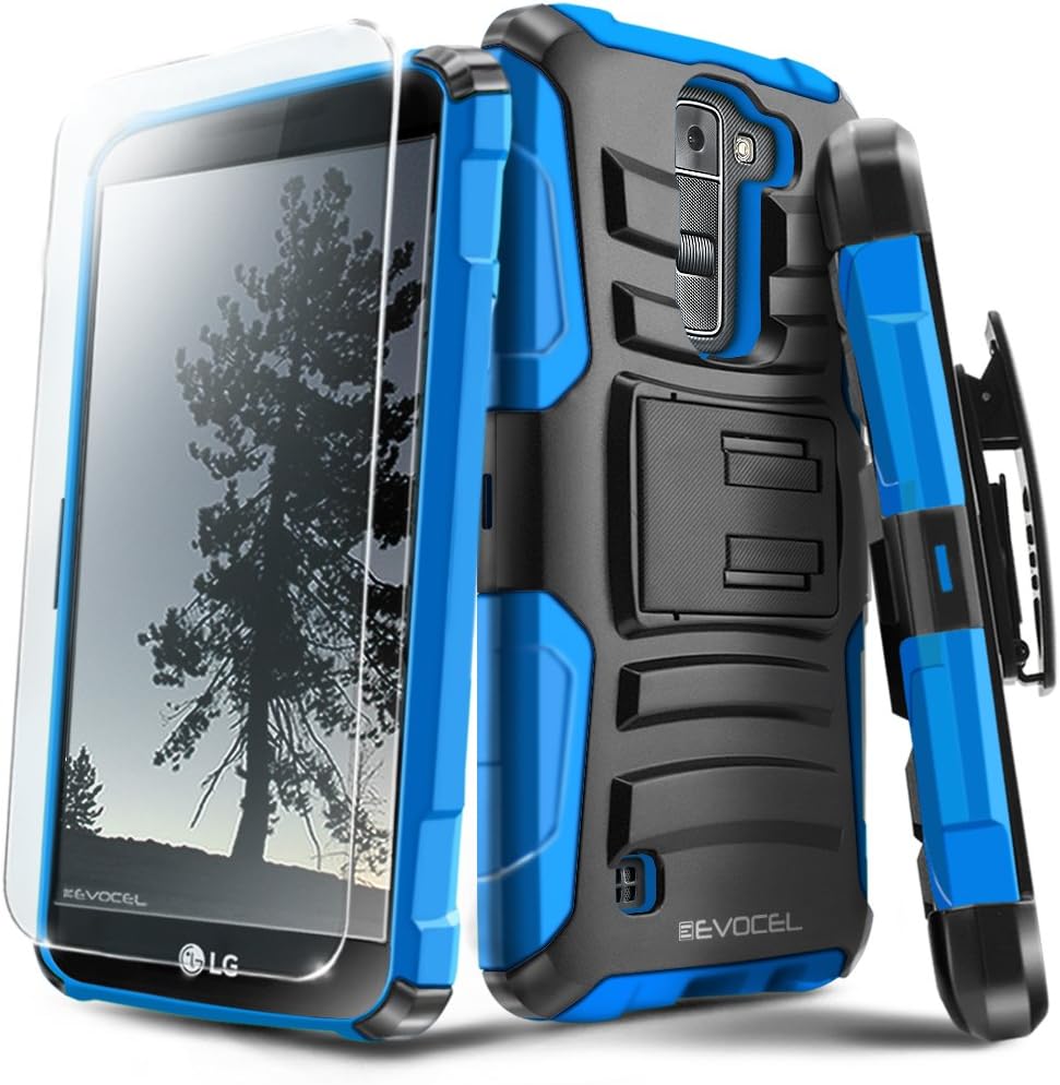 Evocel Generation Series Phone Case Compatible with LG K7, LG Tribute 5, LG Escape 3, LG K8 with HD Screen Protector and Belt Clip Holster, Blue