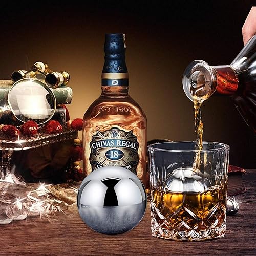Miniatura 7 de Piedras de whisky, 2 piezas de cubitos de hielo de metal reutilizables, bolas de whisky redondas de acero inoxidable, bolas de whisky esféricas,