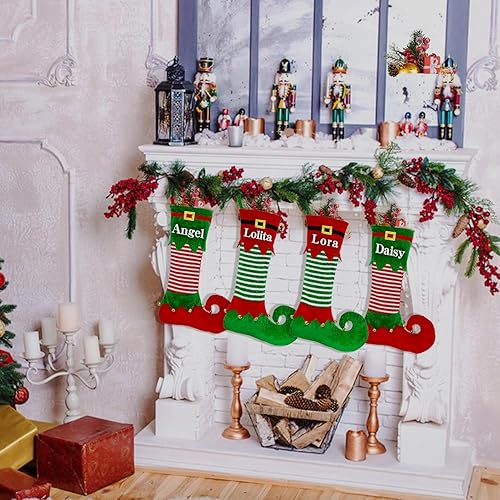 Miniatura 5 de Ulico Calcetines de Navidad personalizados, calcetines de Navidad con bordado de elfo grande de 22 pulgadas, calcetines de Navidad para niños,