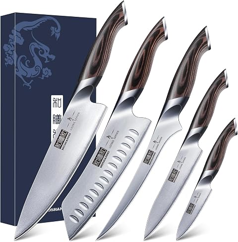 HOSHANHO 5 Pieces Knife Set, Professional Ultra Sharp Kitchen Knife Sets | Japanese High Carbon Stainless Steel Chef Knives Set, Multipurpose Cooking Knife with Ergonomic Handle, Ideal Gift for Chefs