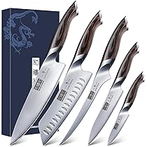 HOSHANHO Set di Coltelli da 5 Pezzi, Set Coltelli da Cucina Giapponesi in Acciaio Inossidabile ad Alto Tenore di Carbonio, Set di Coltelli da Chef Professionali Ultra Affilati