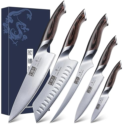 HOSHANHO 5 Pieces Knife Set, Japanese High Carbon Stainless Steel Kitchen Knife Sets, Professional Ultra Sharp Chef Knives Set with Ergonomic Pakkawood Handle