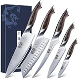 5 Pieces Knife Set&comma; Japanese High Carbon Stainless Steel Kitchen Knife Sets&comma; Professional Ultra Sharp Chef Knives Set with Ergonomic Pakkawood Handle