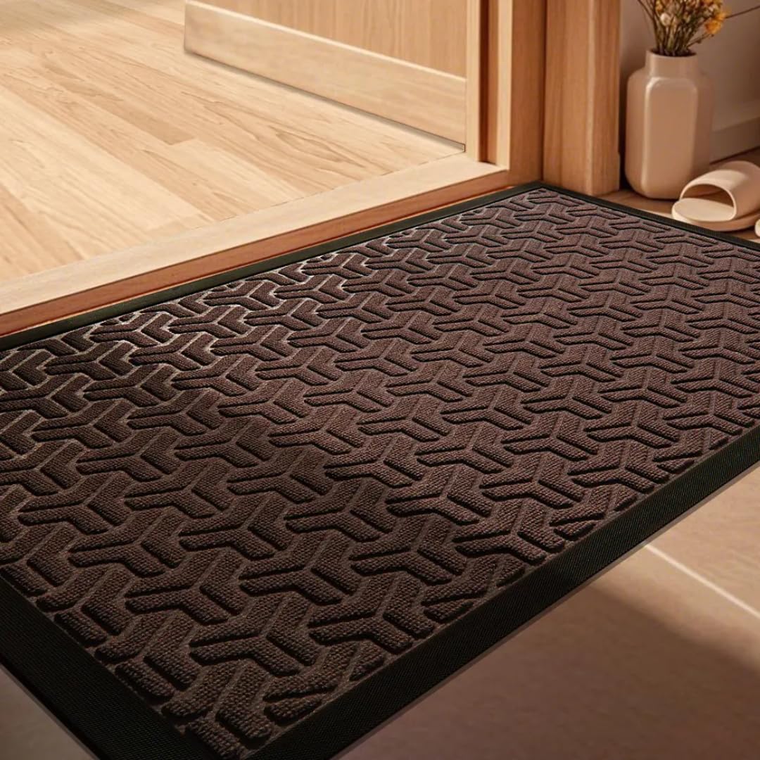 Polypropylene Anti Slip Floor Door Mat Bathmat with Rubber Backing for Home Living Room Bedroom Entrance (60x40 cm, Brown)-image-32