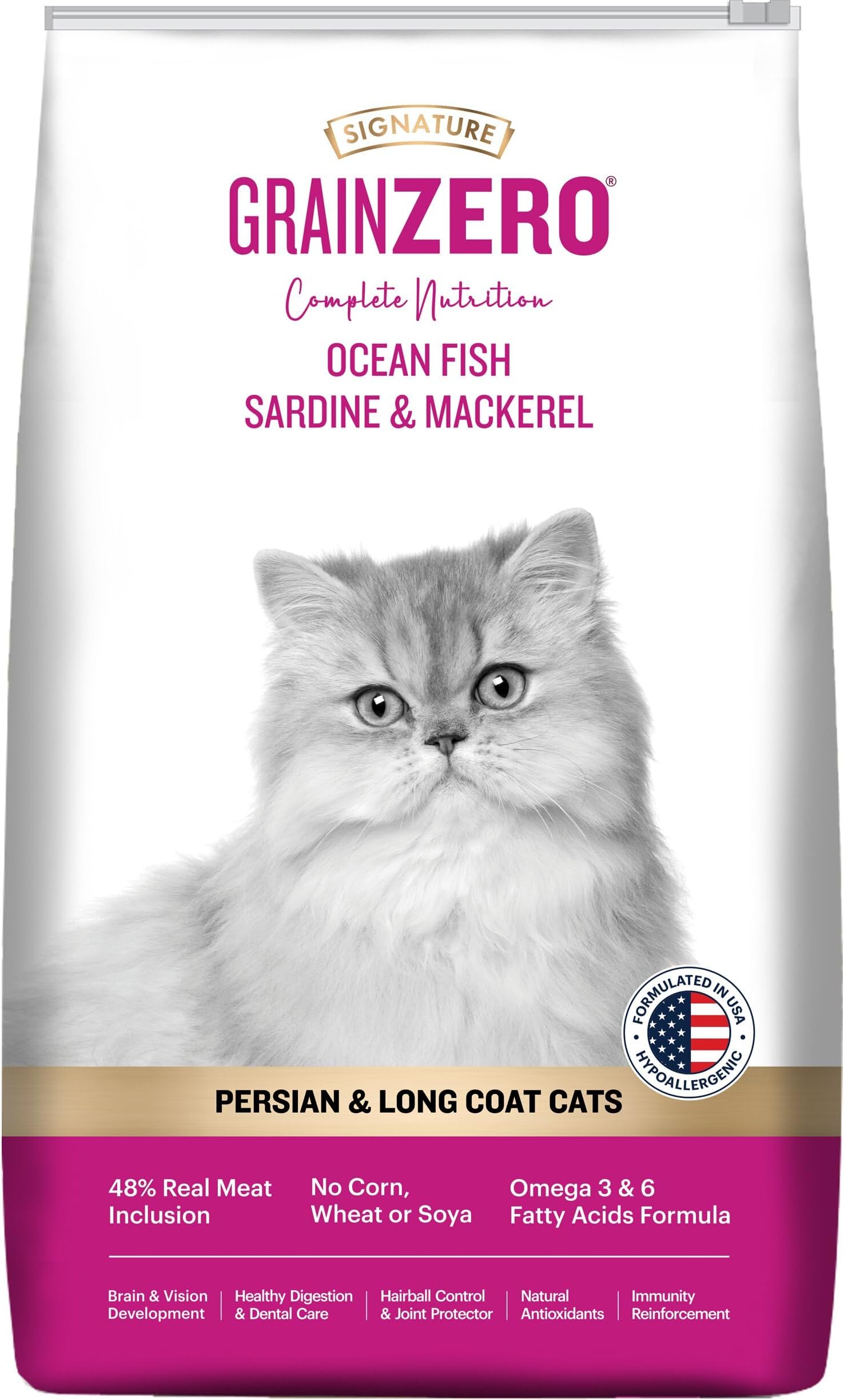 Grain Zero Dry Cat Food 7kg | Ocean Fish, Sardine & Mackerel | 48% Fresh Inclusion | Grain-Free & Gluten-Free | Hairball Control | Suitable for Long Coat Cats, All Life Stages
