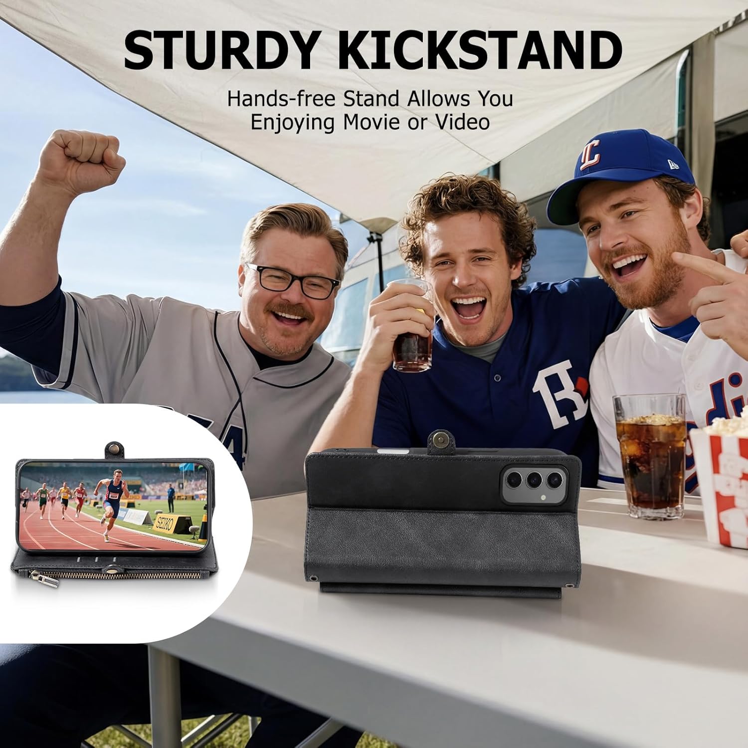 Compatible with Magsafe 3 in 1 Detachable Samsung Galaxy S25 Plus/S24 Plus Wallet Case with Card Holder, PU Leather Phone Purse with Zipper, RFID Blocking Strap Lanyard Kickstand Magnetic Phone Cover