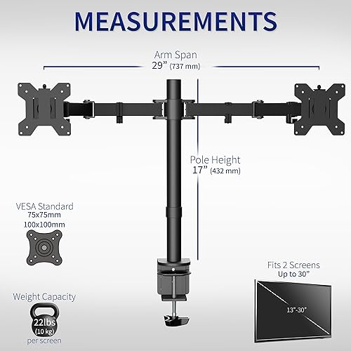 Vista 21 de VIVO Soporte de escritorio para monitor ultra ancho doble, soporte de acero totalmente ajustable, capacidad para 2 pantallas de computadora de hasta