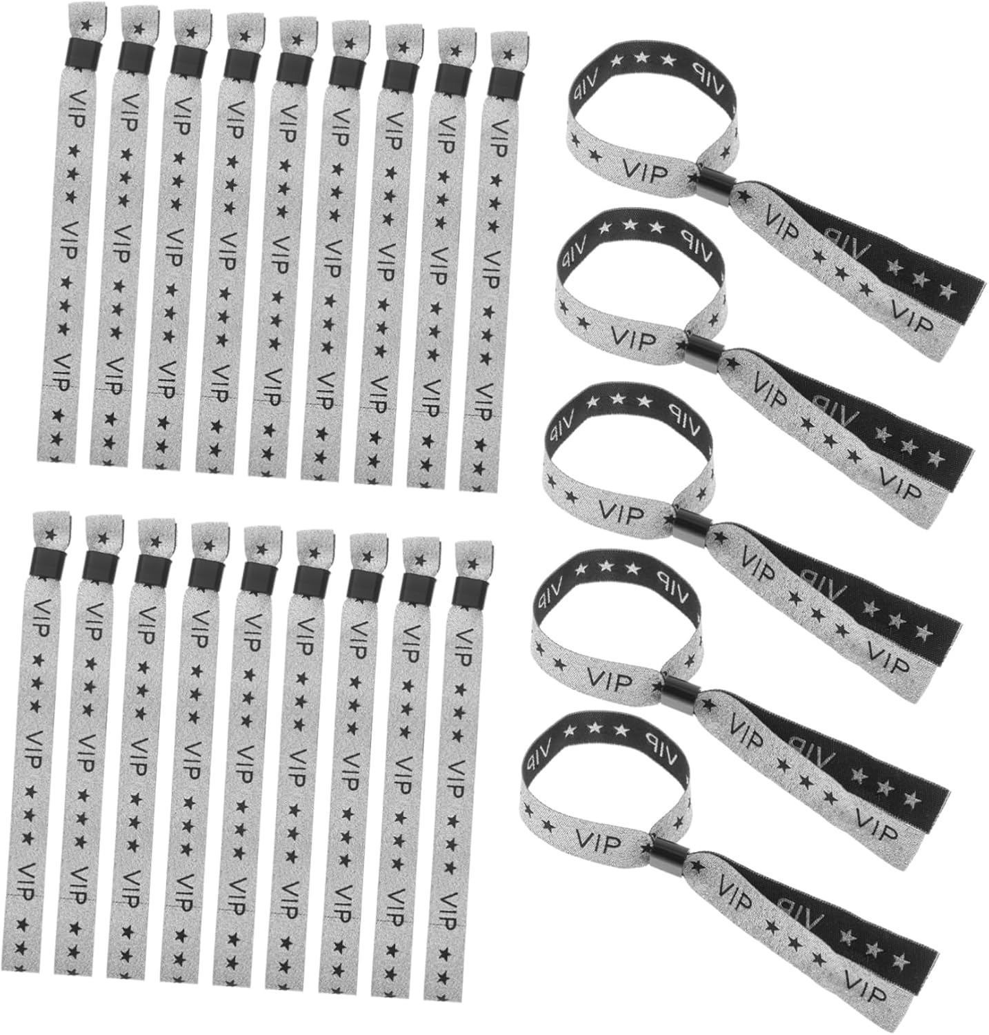100Pcs VIP Wristbands for Events Comfortable Soft Cloth Identification Bracelets for Concerts Sports Parties Festivals and Amusement Parks Silver