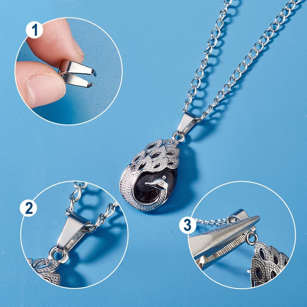 PandaHall 50pcs Pinch Clip Bail Clasp 304 Stainless Steel Pendant Charm Connector Dangle Charm Bead Pendant Connector Findings Charm Holder for Necklace Earring Pendant Jewelry Making, 10x7x5mm