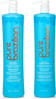 Pure Brazilian Anti-Frizz Daily Shampoo & Conditioner, Salt-Free & Color Safe, Enriched with Keratin, Argan Oil & Acai, 1 Liter (33.8 Fl Oz)