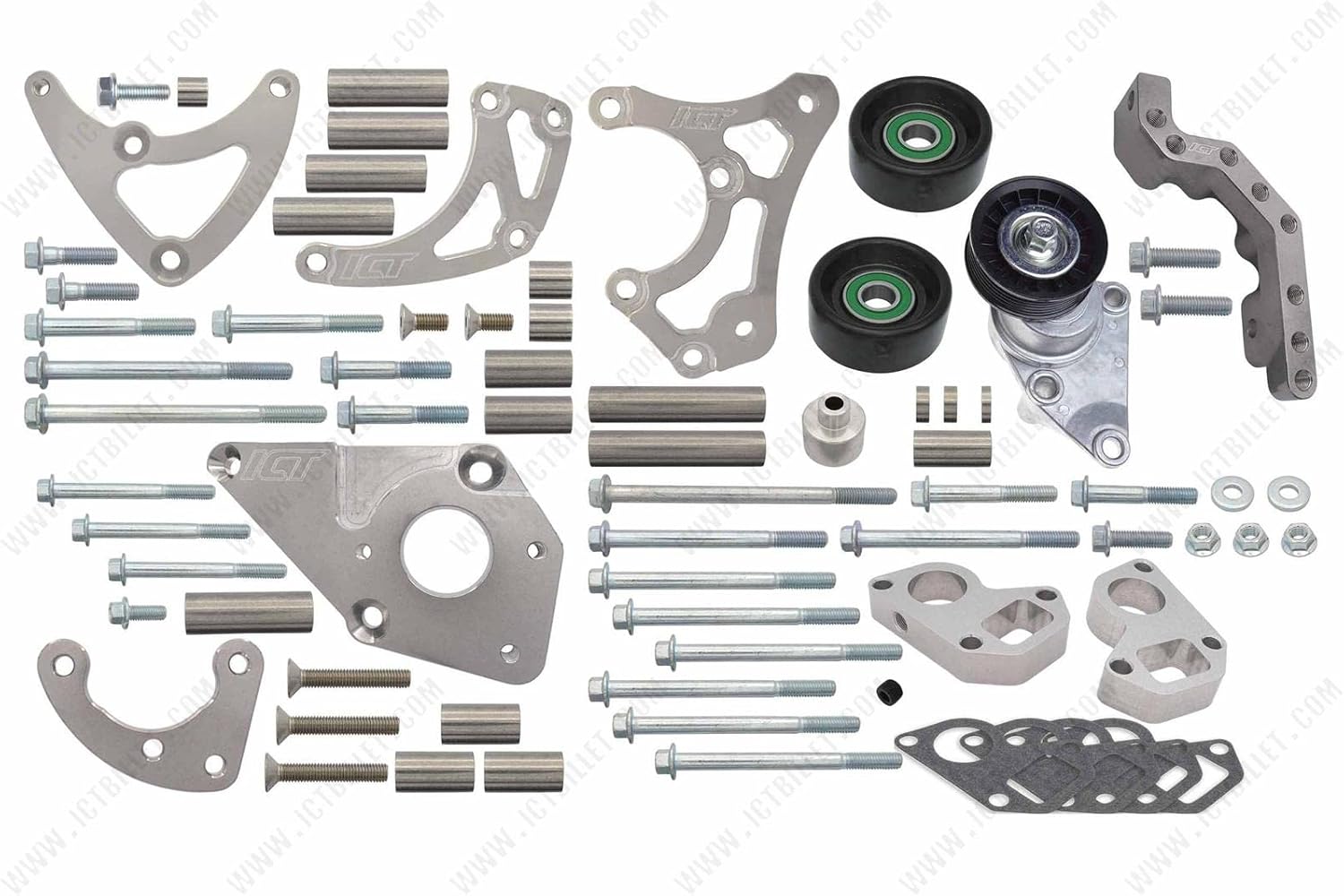 ICT Billet LS Truck Alternator and Power Steering Relocation Bracket Kit (LS1 Water Pump) Compatible with 1999-2014 Silverado Sierra Yukon Tahoe Suburban 1500 2500 3500 4.8L 5.3L 6.0L 551569LS0WP-3