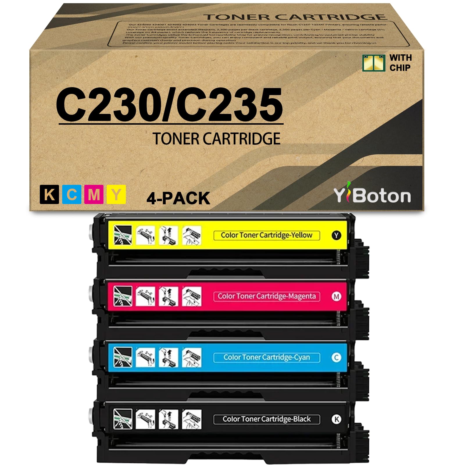 High Yield C230 C235 Toner Cartridge 4-Pack with Chip | 006R04391 006R04392 006R04393 006R04394, Replacement for Xerox C230DNI C235DNI Color Laser Printer,Black Cyan Magenta Yellow