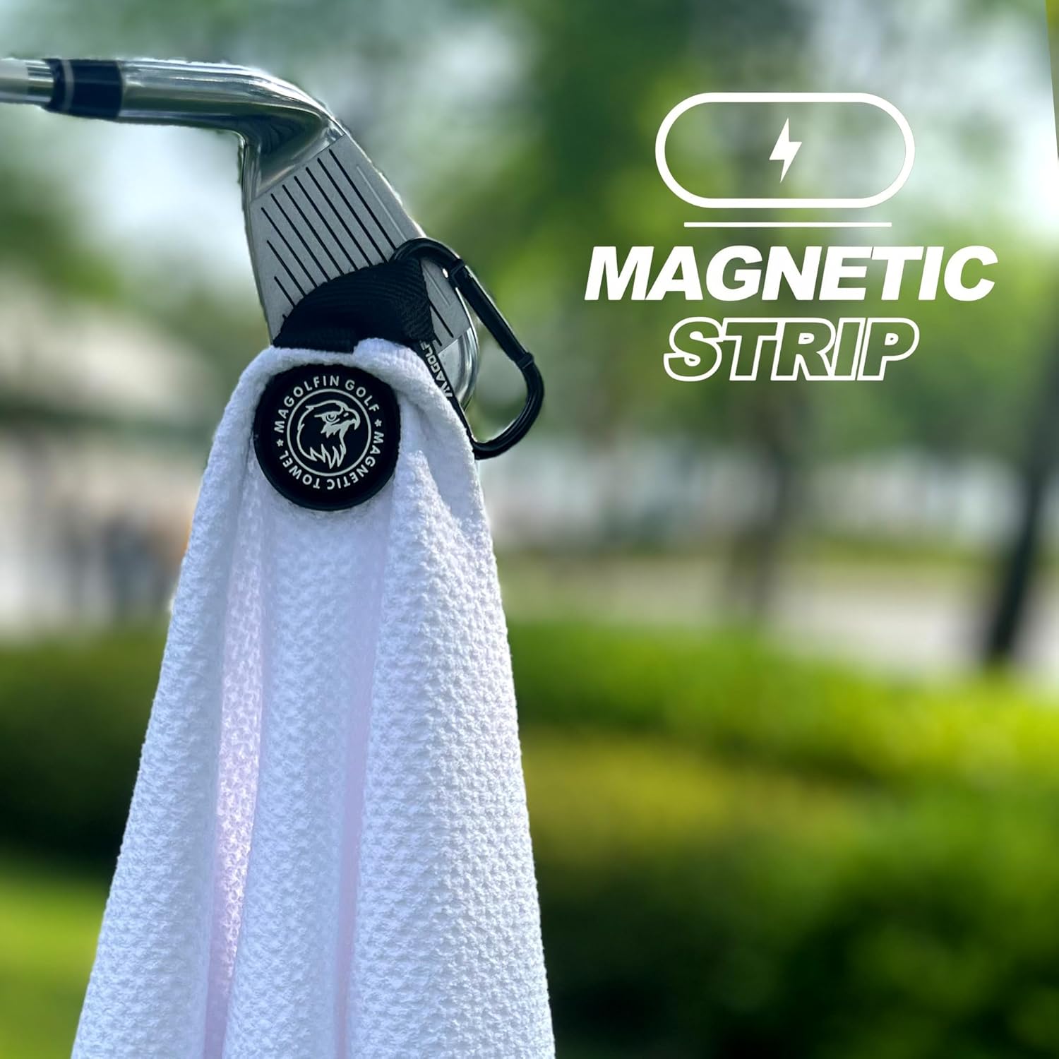 Magnetic Golf Towel with Clip, Microfiber Waffle Design - Industrial Strength Magnet for Strong Hold to Golf Bags, Carts & Clubs - White - Image 3