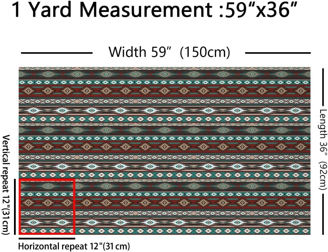 Erosebridal Western Boho Fabric by The Yard - Southwestern Aztec Upholstery, Ethnic Tribe Indoor Outdoor Retro Vintage Geometric DIY Waterproof - Burgendy Blue, 2 Yards