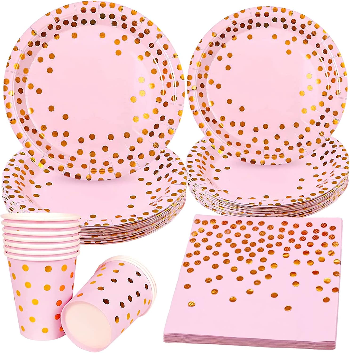 JLNGTHONG 40 Pink Party Plates Cups and Napkins, Disposable Plates Pink