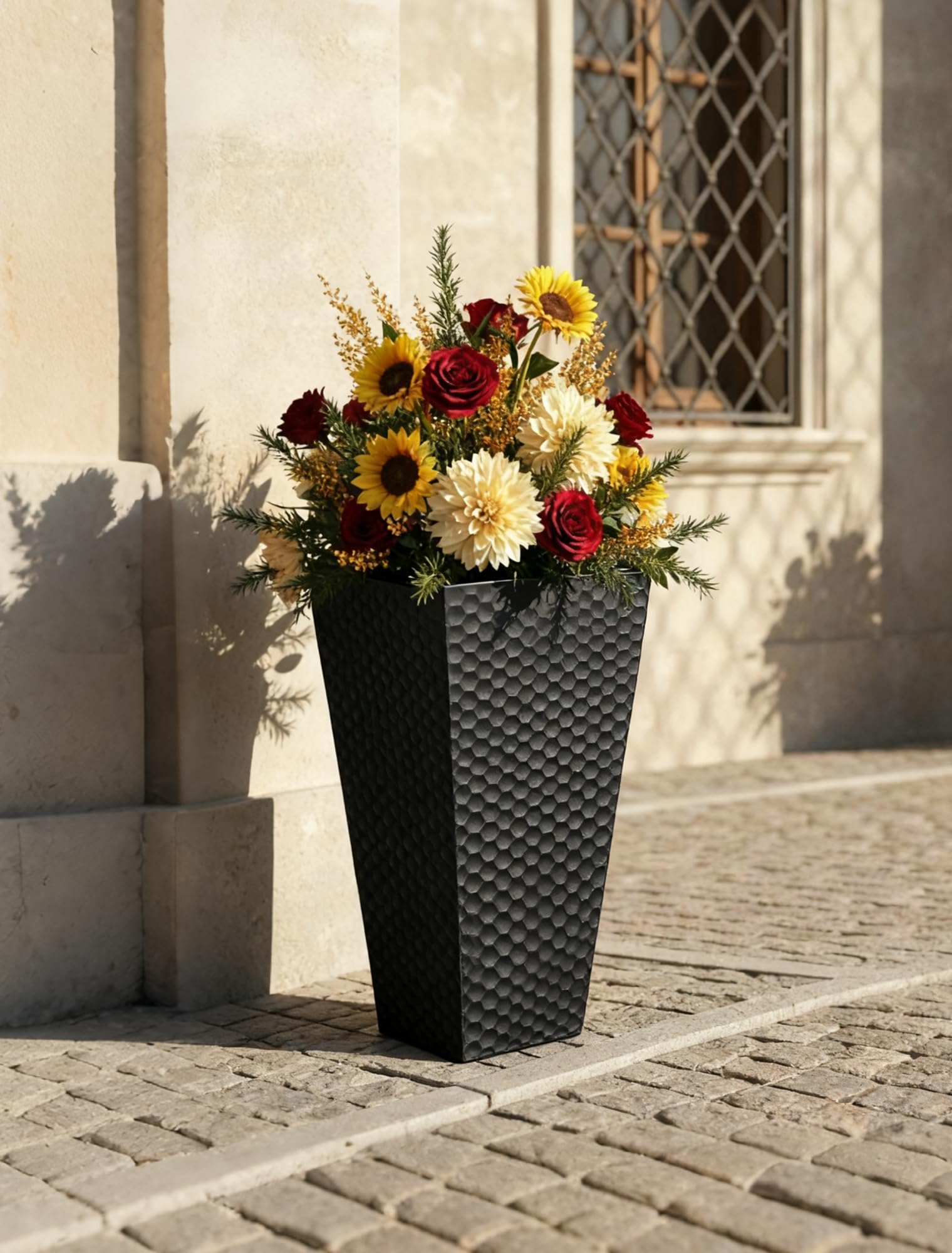 Sziqiqi Pot de Fleur Exterieur Haut: 2X Jardiniere Grande Taille en Métal Noir de 55 cm - Pots de Fleurs Carrés avec Trous de Drainage pour Jardin Porte d'Entrée Patio Sol Balcon