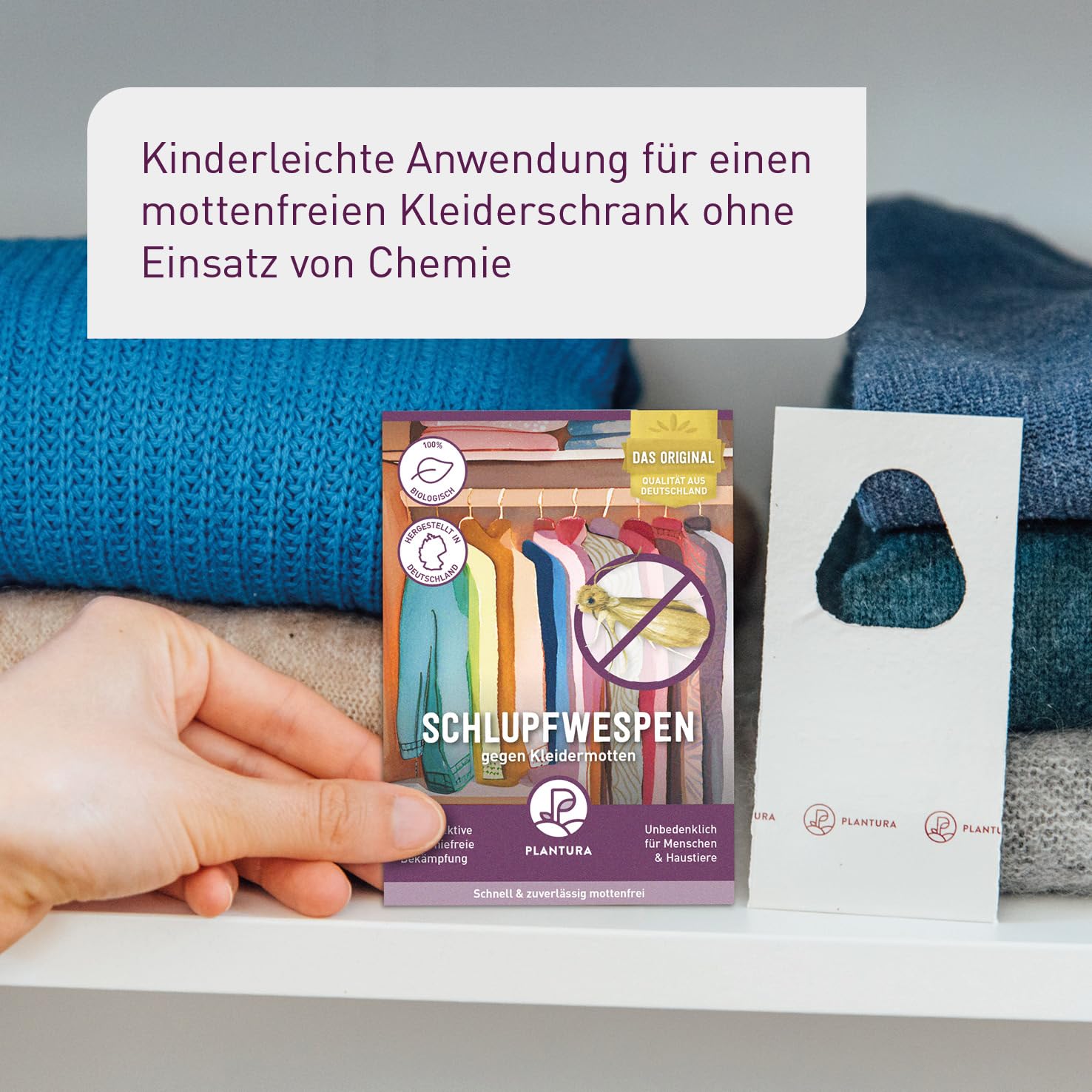 Plantura Schlupfwespen gegen Kleidermotten, Komplett-Lösung mit 12 Karten (3 Karten à 4 Lieferungen) - hochwirksame & nachhaltige Bekämpfung, Alternative zu Mottenkugeln