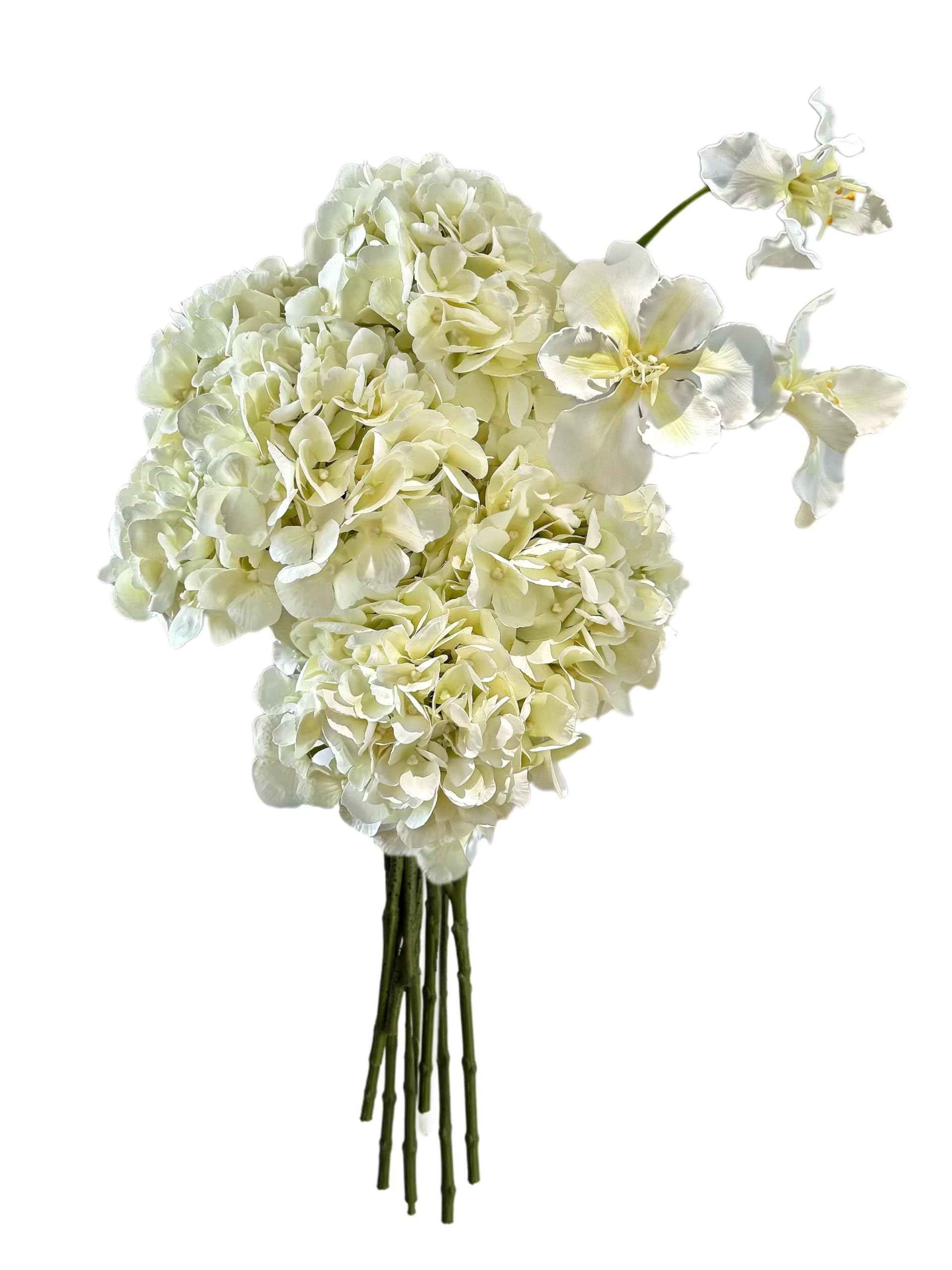 Yimuzche Ivory Real Touch Hydrangea & Orchid Arrangement, 10 Stem Faux Flowers