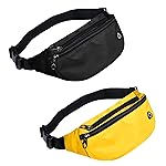 ZOORON 2 Packs Fanny Packs for Men and Women, Waterproof Sports Waist Pack Bag for Travel Hiking Running Hands-free(Black&Yellow