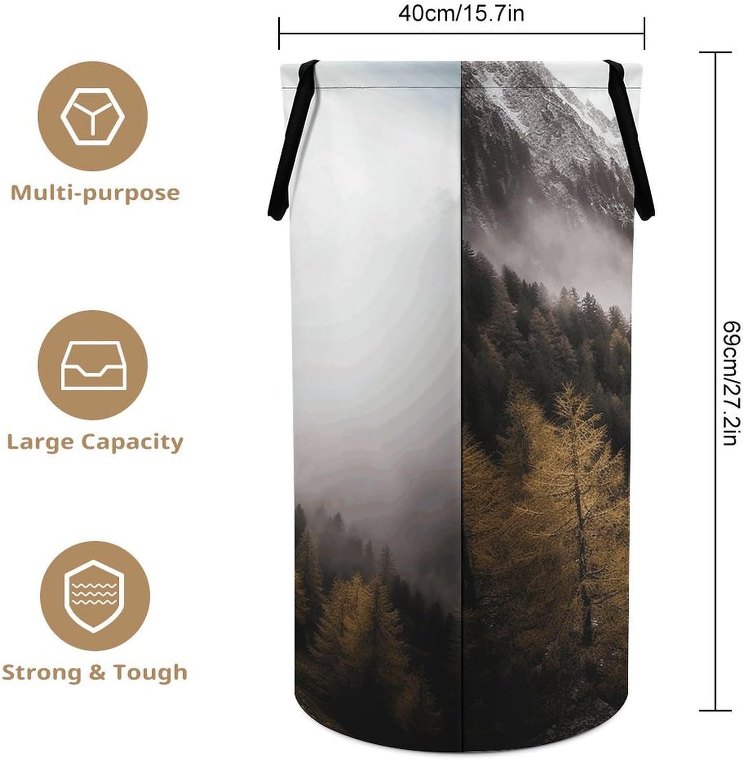 Landscape of Trees And Mountain Surrounded by Fog Laundry Hamper Large Collapsible Laundry Basket with Handles Waterproof Clothes Hamper Portable Dirty Clothes Basket for Bedroom Laundry Room Closet B