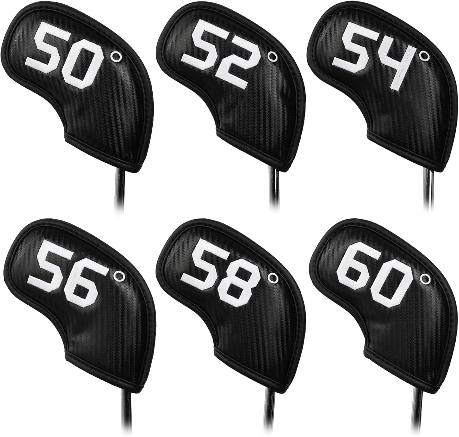Craftsman Golf 6pcs Golf Club Wedge Covers Protective Headcover 50° 52° 54° 56° 58° 60° on Both Sides Woven Embossed Faux Leather Black fit RH and LH