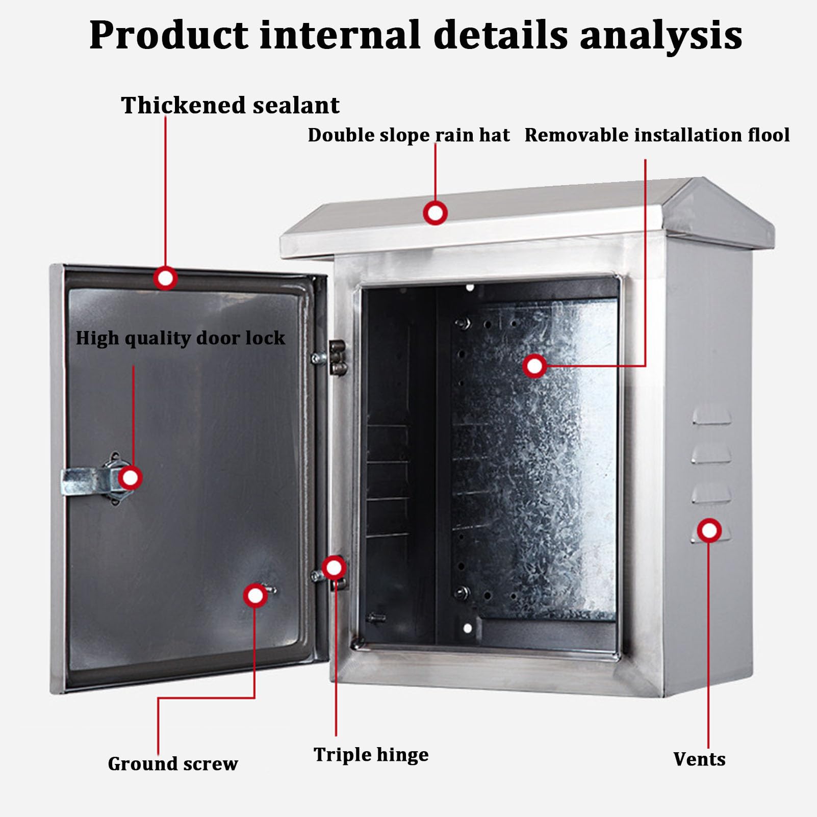 XBTGS Caja de distribución eléctrica impermeable de acero inoxidable 304, gabinete de monitoreo de red al aire libre, caja de conexiones montada en la pared, 400 x 300 x 200 mm, control industrial