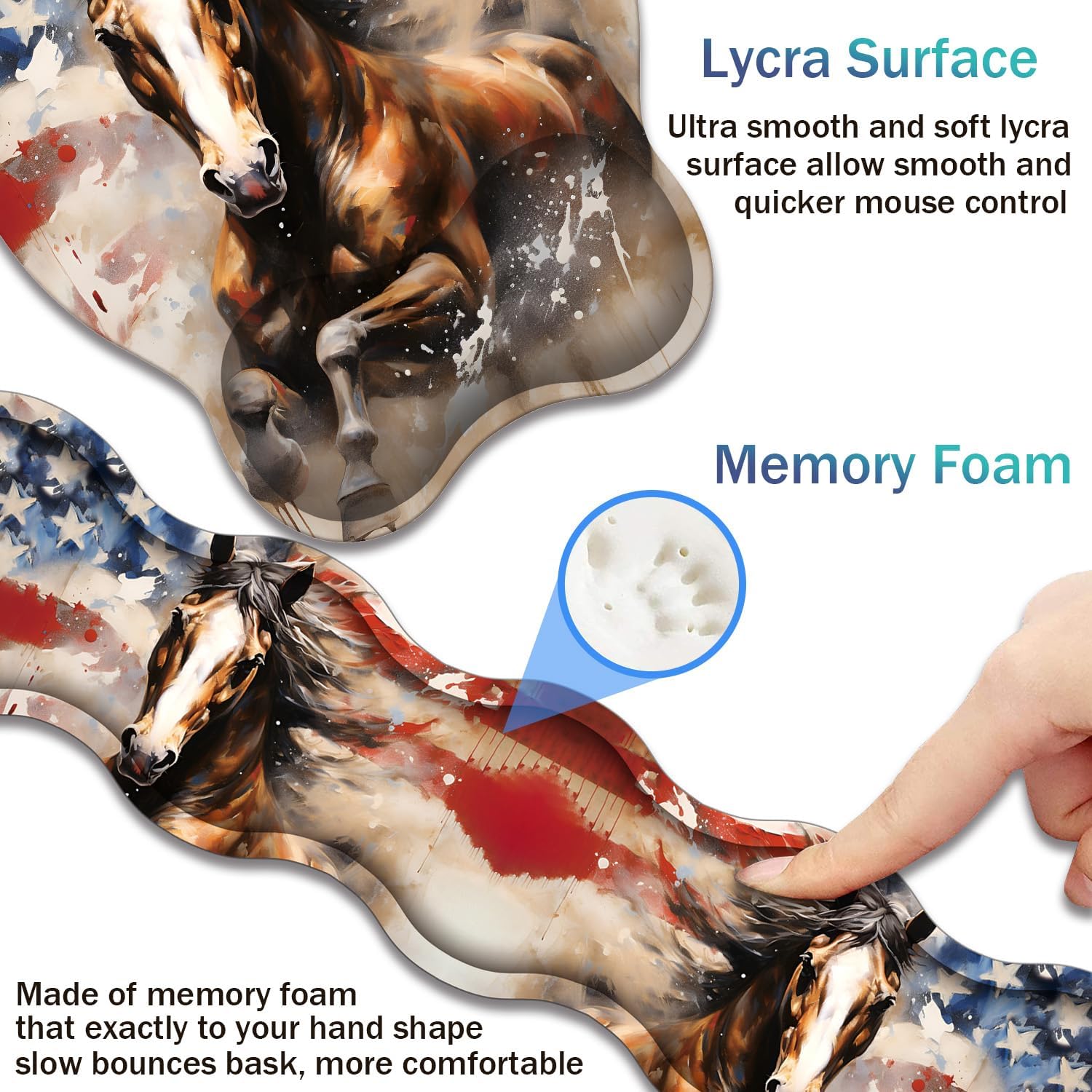 Ergonomic Keyboard Wrist Support Pad and Wrist Support Mouse Pad, Anti-Slip with Gel Memory Mouse Pad Set, Suitable for Office Use/Home Use - American Flag and Horse