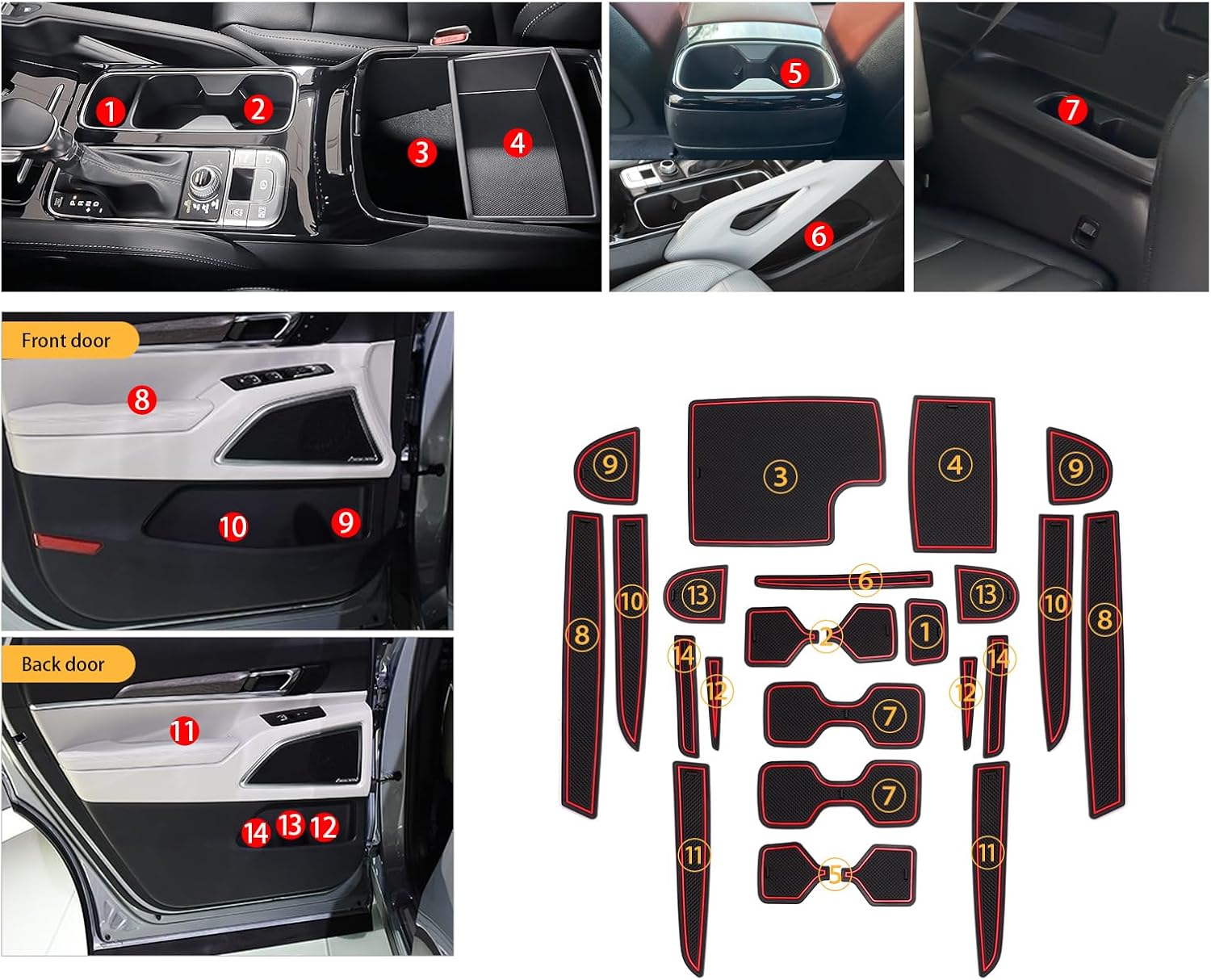 LFOTPP 2024 Telluride Door Slot Mats for 2020-2023 2024 Telluride Cup Holder Mats Non-Slip Dust Interior Mats 24PCS/Sets K i a Telluride Accessories Inserts Mats Center Console Liner Red