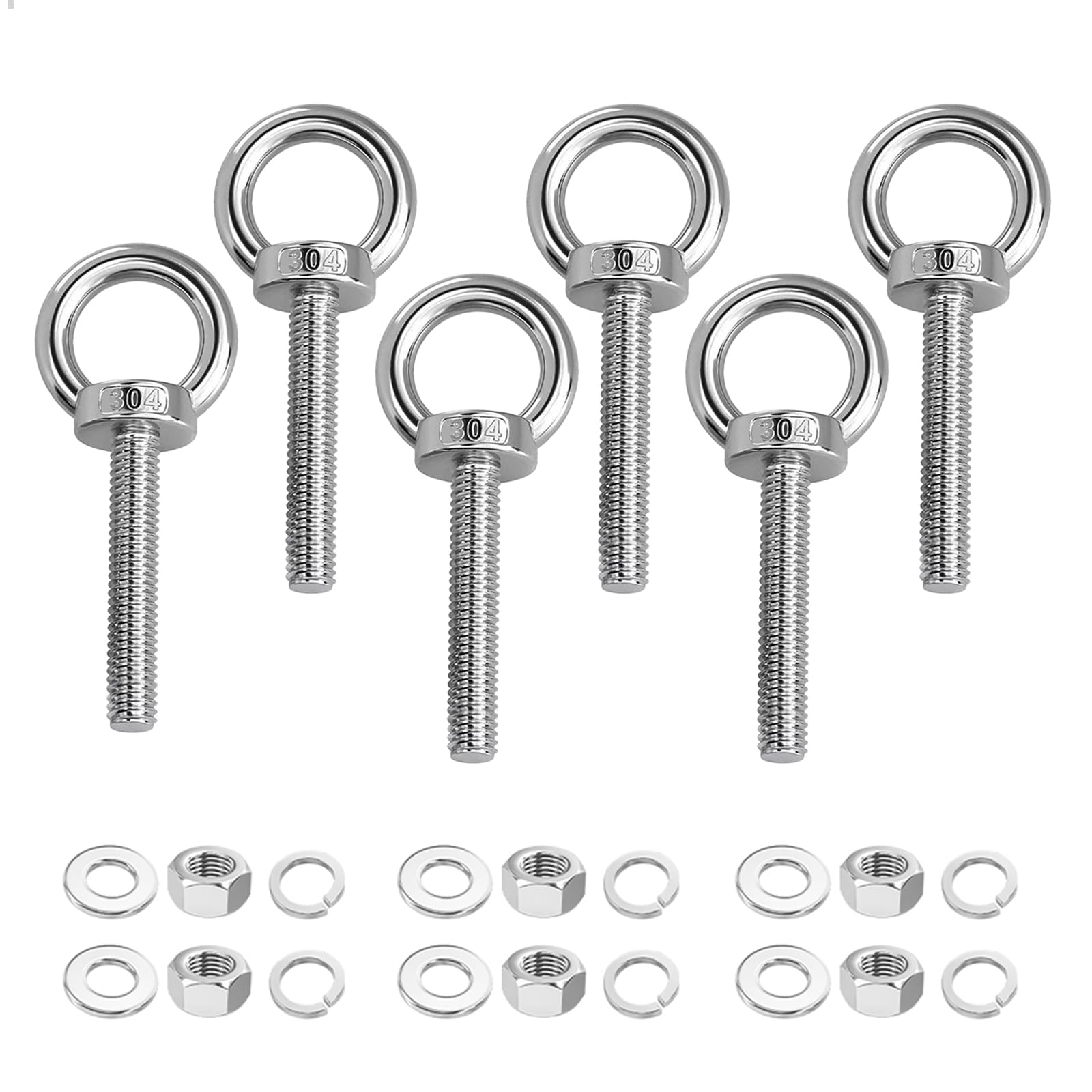 Golfari Bullone Bulloni a Occhiello M8 x 60 mm in Acciaio Inox, 6 Pezzi con Rondelle e Dadi Esagonali, Occhielli Resistenti alla Ruggine per Fissaggi, Appendere, Progetti Legno Metallo Ferrovie