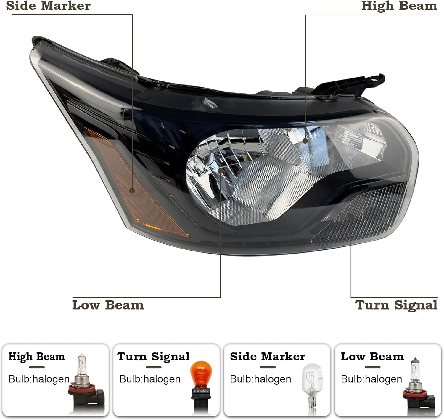 Pair Headlight Assembly Fit for 2015-2020 Ford Transit 150 250 350 Halogen Head Lamp Black Housing Left Driver and Right Passenger Side CK4Z13008G FO2503357 CK4Z13008F FO2502357