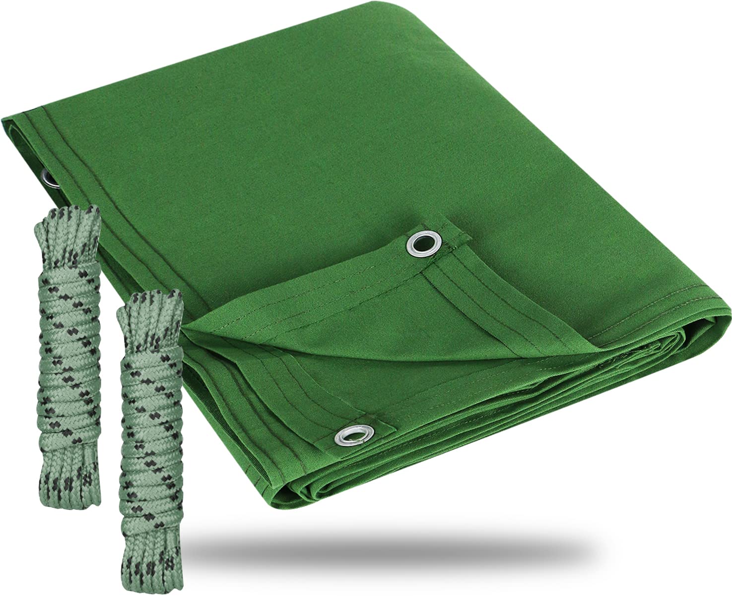 FoundGoCanvas Tarp 10x20ft Heavy Duty Waterresistant Tarps with Grommets, UV Resistant, 22 Mil Tarpaulin,14 oz Durable Cloth Covers for Car, Roof, Boat, Camp, Canopy, Woodpile with Ropes-Moss