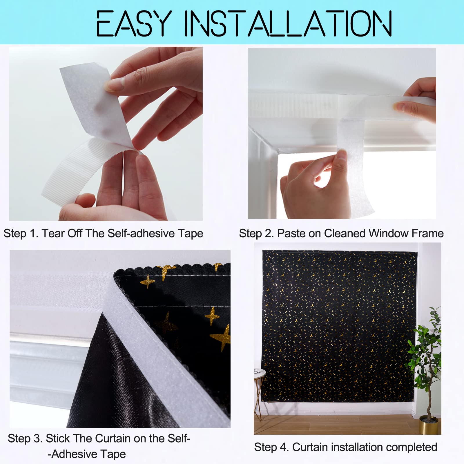 EsyDream Portable Blackout Blind 120x150cm Blackout Curtains Simple Easy to Stick On Window No Drill Blackout Blind Curtain UV and Sun Protection for Bedroom Office Use(1 Panel 47Wx59L Inch)