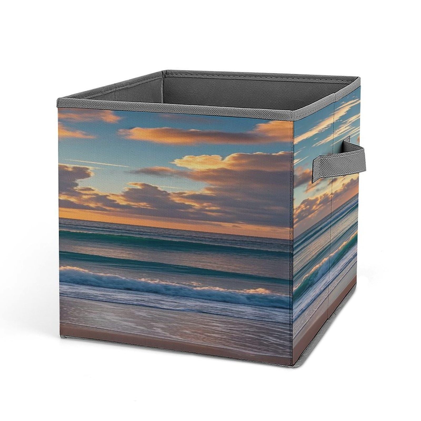 FekiLoot Beach Maui Hawaii Sunset Folding Storage Bins with Handles Large Fabric Storage Cube Storage Organizer Heavy Duty Closet Organizer Sturdy Collapsible Bin Foldable Baskets