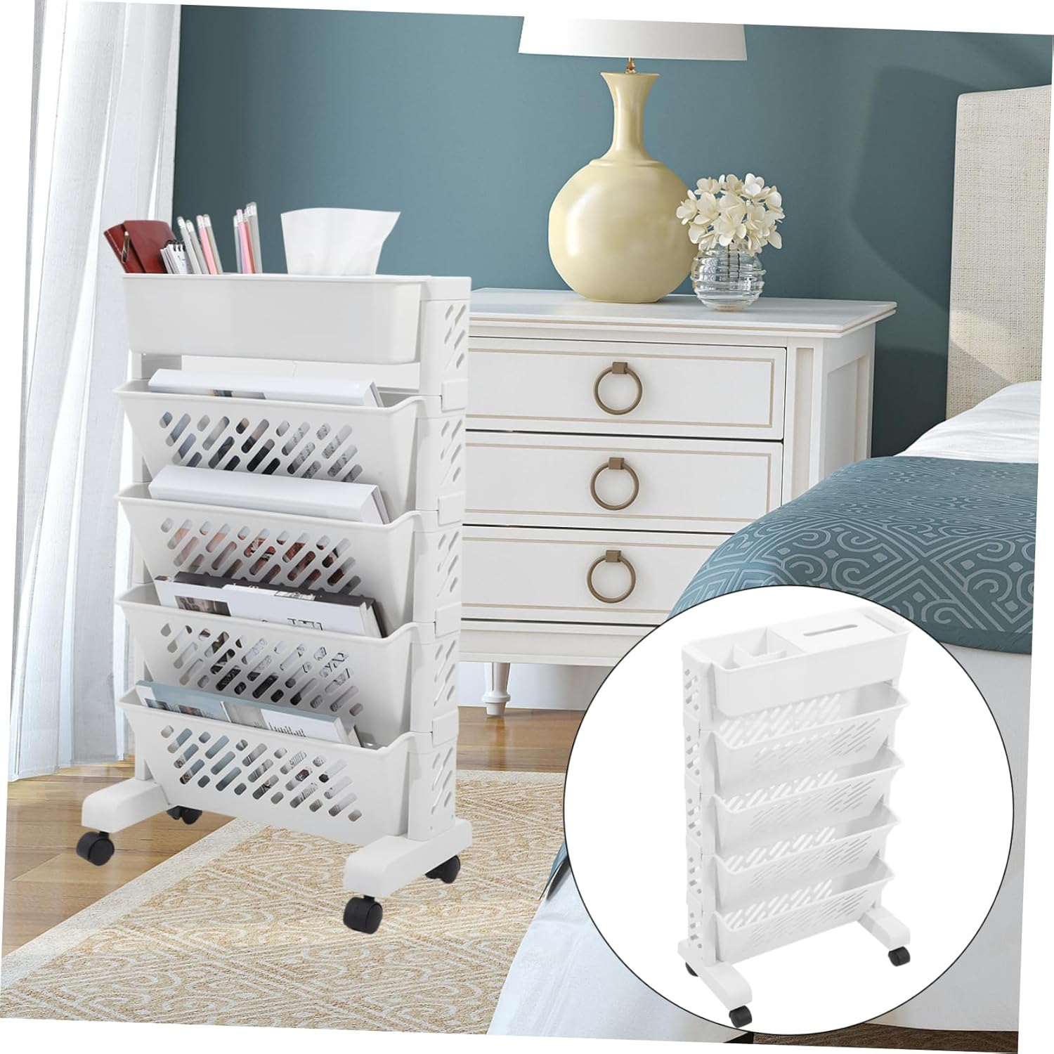 Desk Bookshelf Rolling Storage Cart for Boys and Girls Movable Bookcase Stackable Shelves Organizer