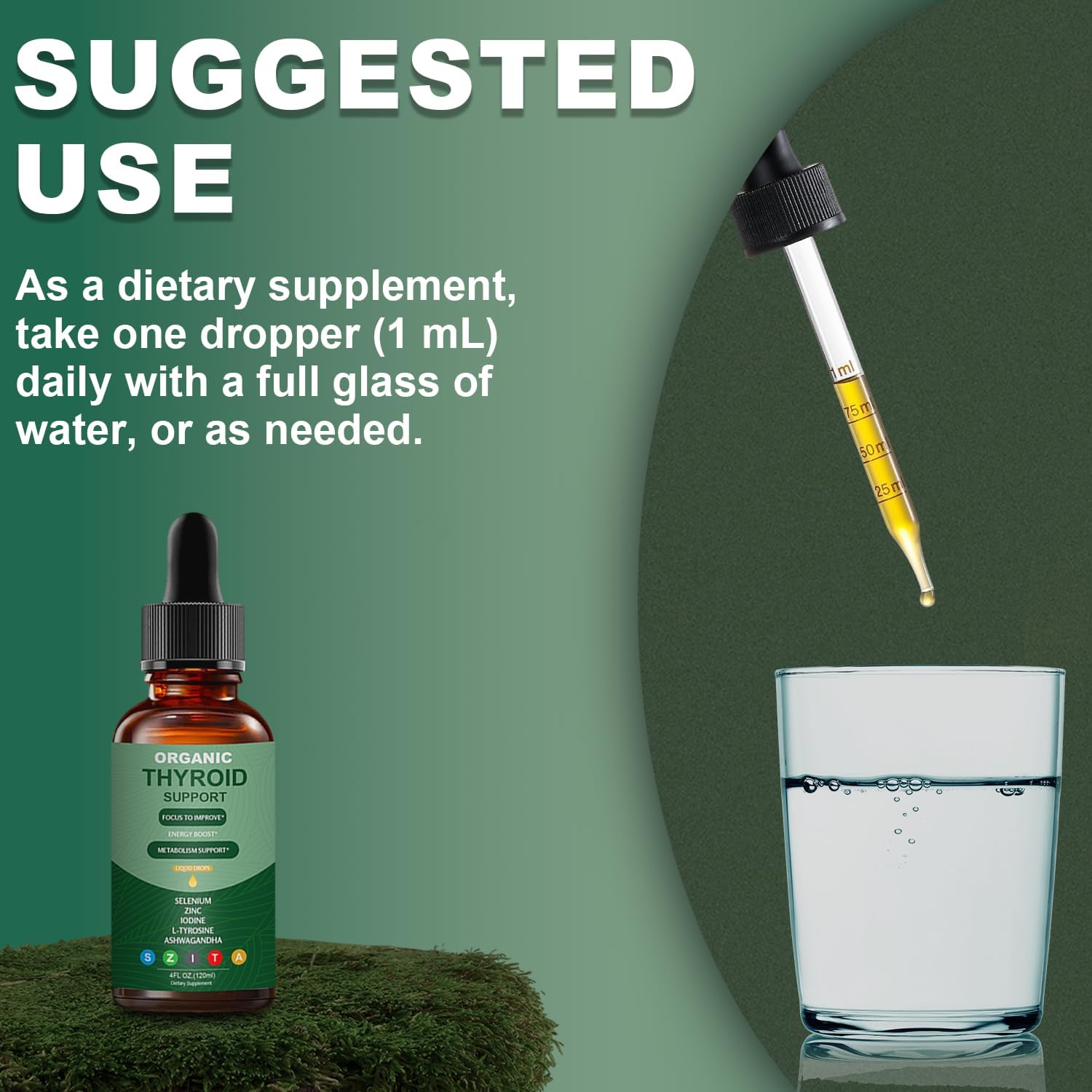 Thyroid Support Liquid Drops with Selenium, Zinc, Iodine, L-Tyrosine & Ashwagandha for Hormone Balance, Daily Energy & Metabolism Support - 4 fl. oz. (120mL) - Image 5