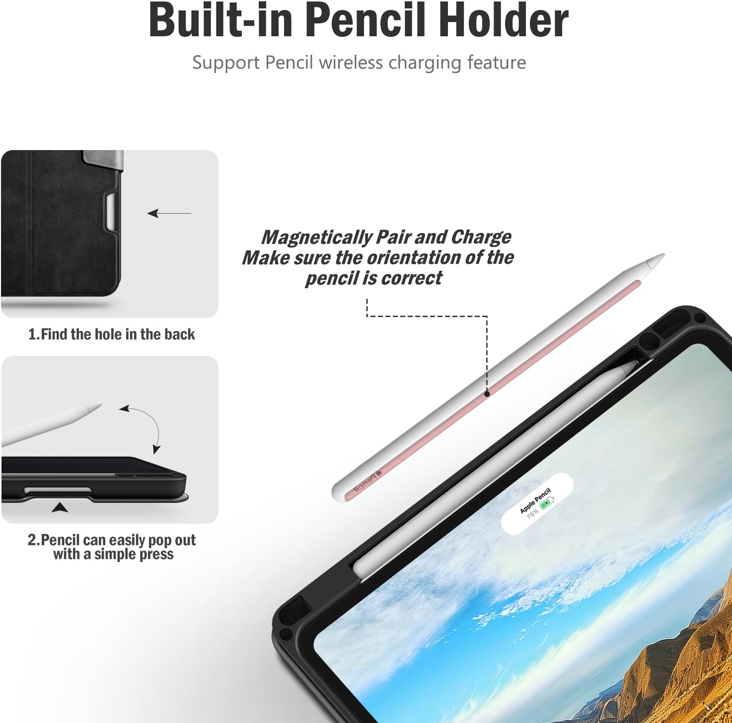 Antbox Case for iPad Pro 11 inch 4th Generation (2022)/3rd/2nd/1st Gen Vegan Leather with Pencil Holder Auto Sleep/Wake Function iPad Pro 11 Cover (Black) - Image 8